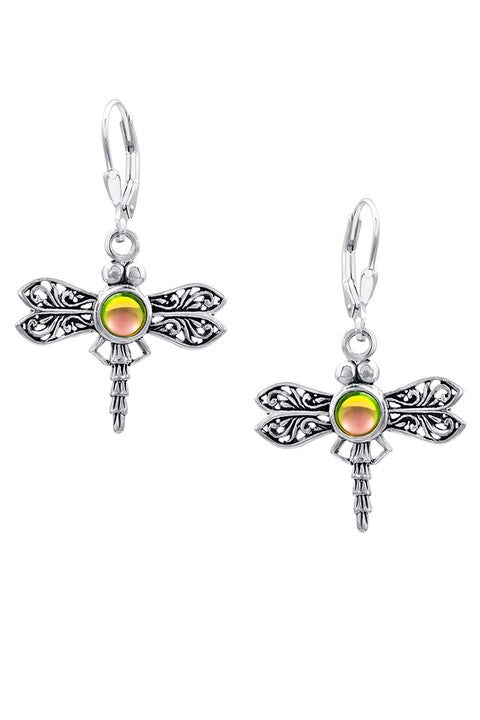 Sterling Silver Dragonfly Earrings with Crystals - Fire