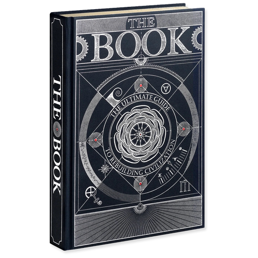 Decorative book with geometric design and text on a white background