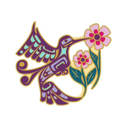 Hummingbird & Flower Enamel Pin