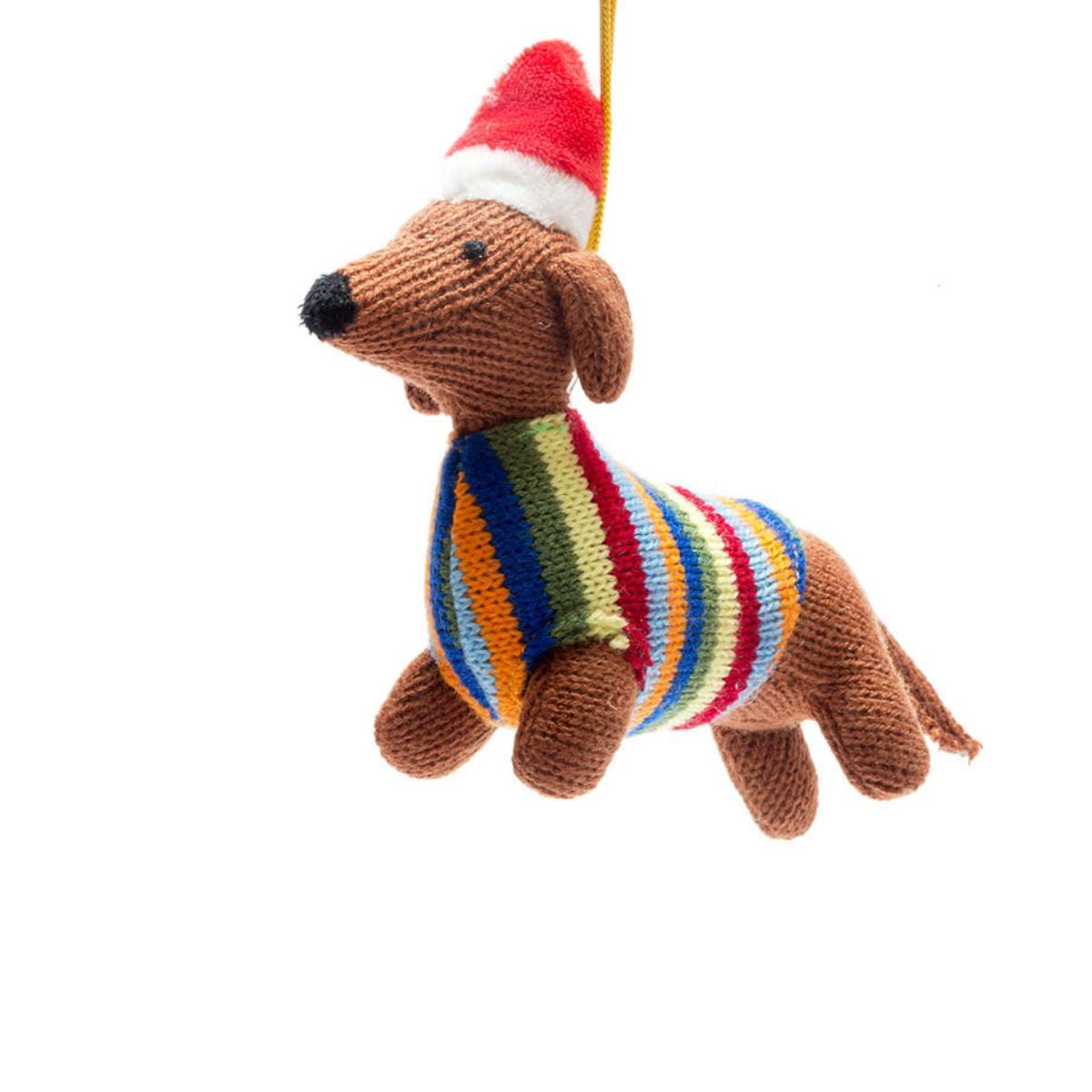 Knitted Ornament: Dachshund with Santa Hat - Chrysler Museum Shop