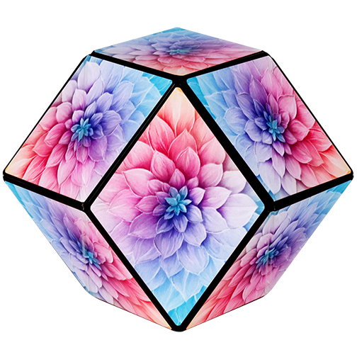 Dodecahedron puzzle with floral design on a white background