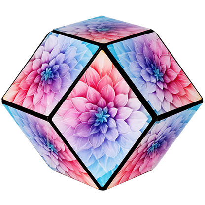 Dodecahedron puzzle with floral design on a white background