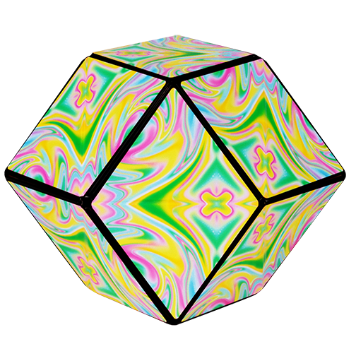 Colorful geometric puzzle with a tie-dye pattern on a white background