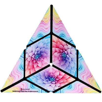 Colorful geometric puzzle with floral design on a white background