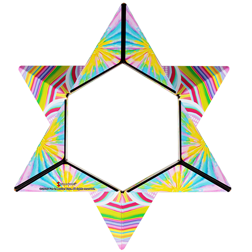 Colorful geometric toy with a star-shaped design on a white background