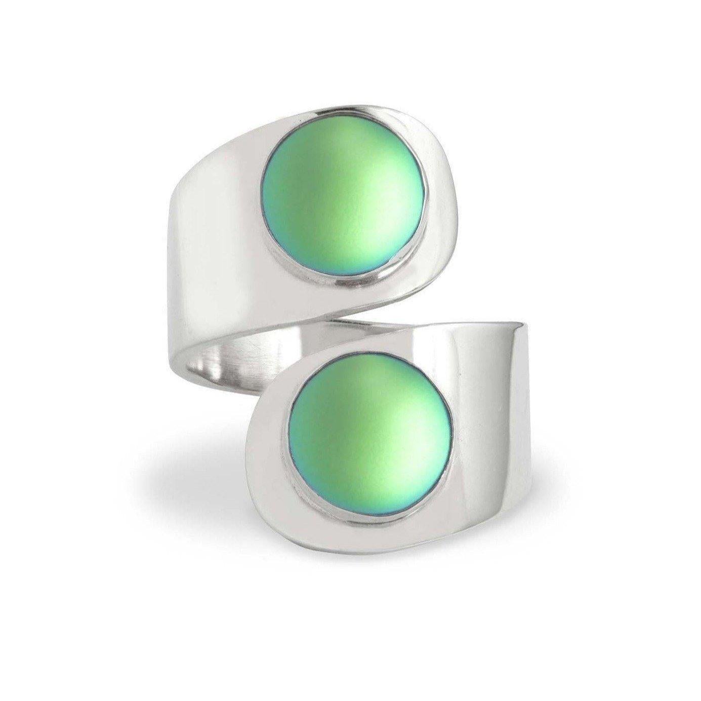 Double Circle Adjustable Ring with Frosted Green Crystal by Leightworks - Chrysler Museum Shop