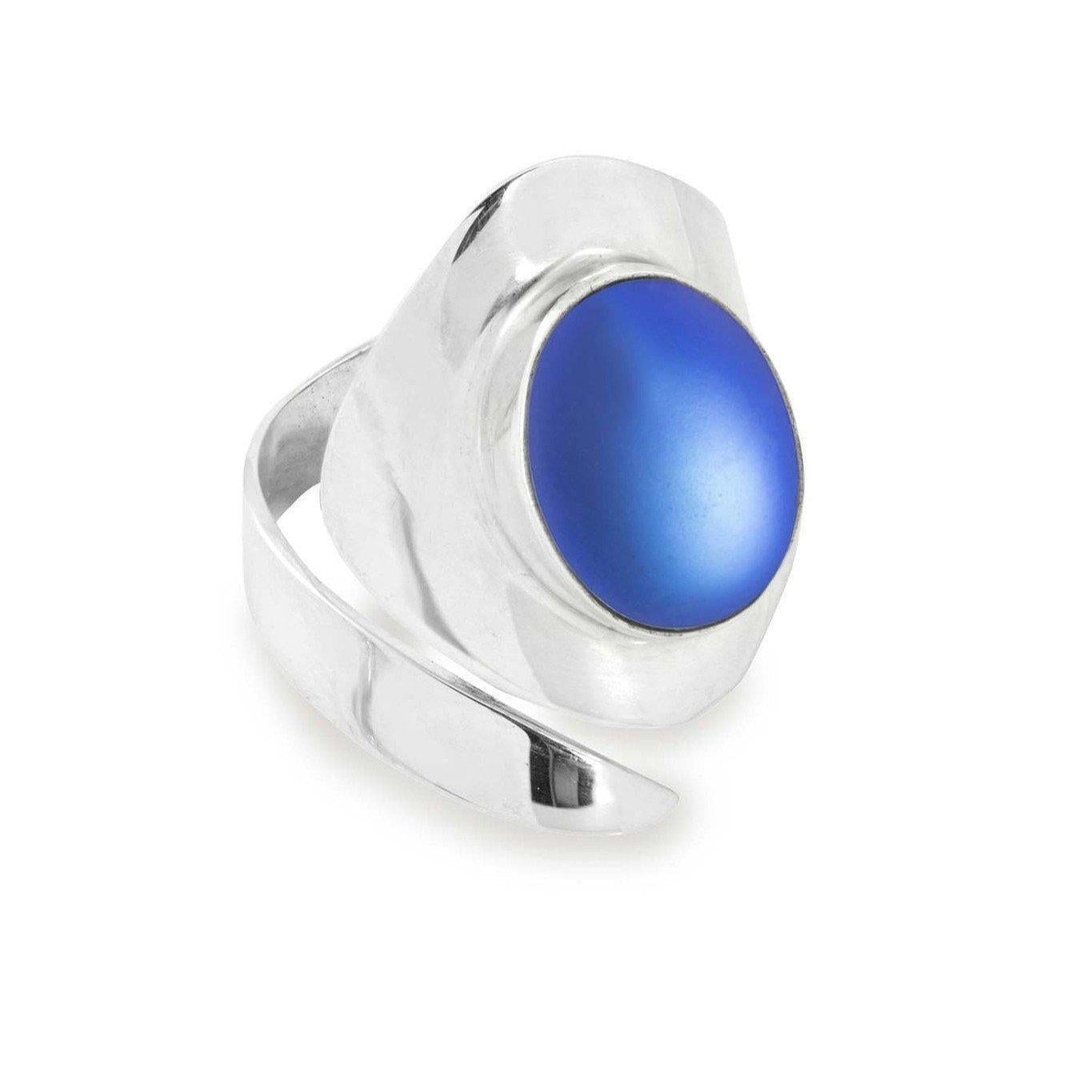 Sterling Silver Sting Ray Adjustable Ring with Frosted Blue Crystal by Leightworks - Chrysler Museum Shop