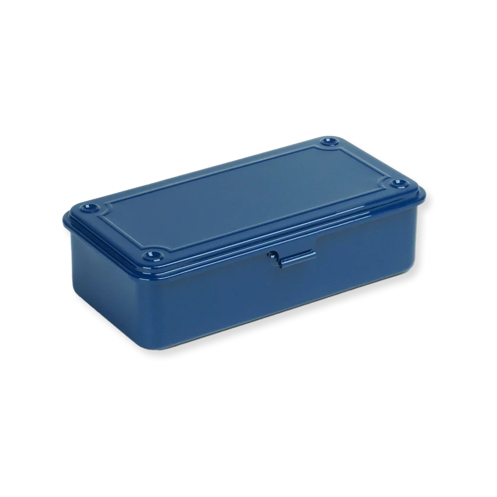Blue rectangular storage box on a white background