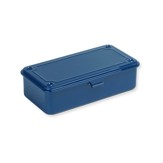 Blue rectangular storage box on a white background