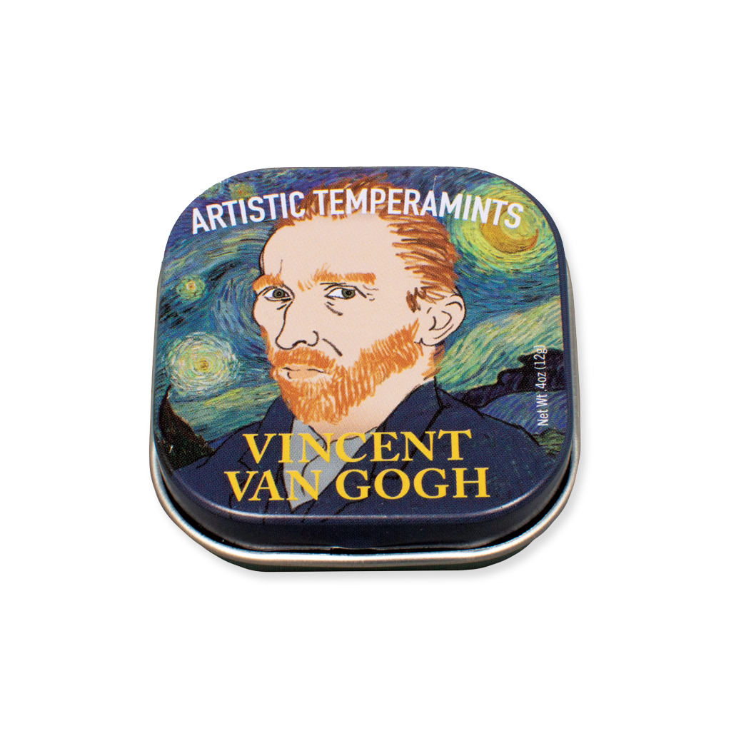 Mint tin with Vincent Van Gogh design on a white background