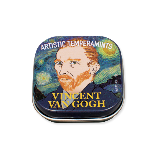 Mint tin with Vincent Van Gogh design on a white background