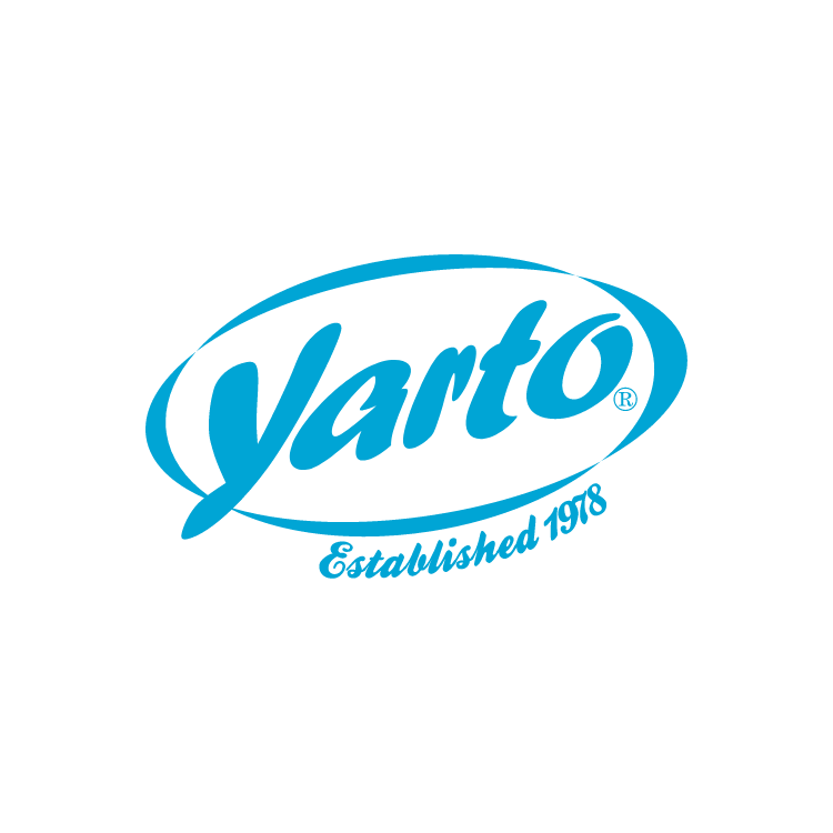 Yarto logo with blue text on a white background