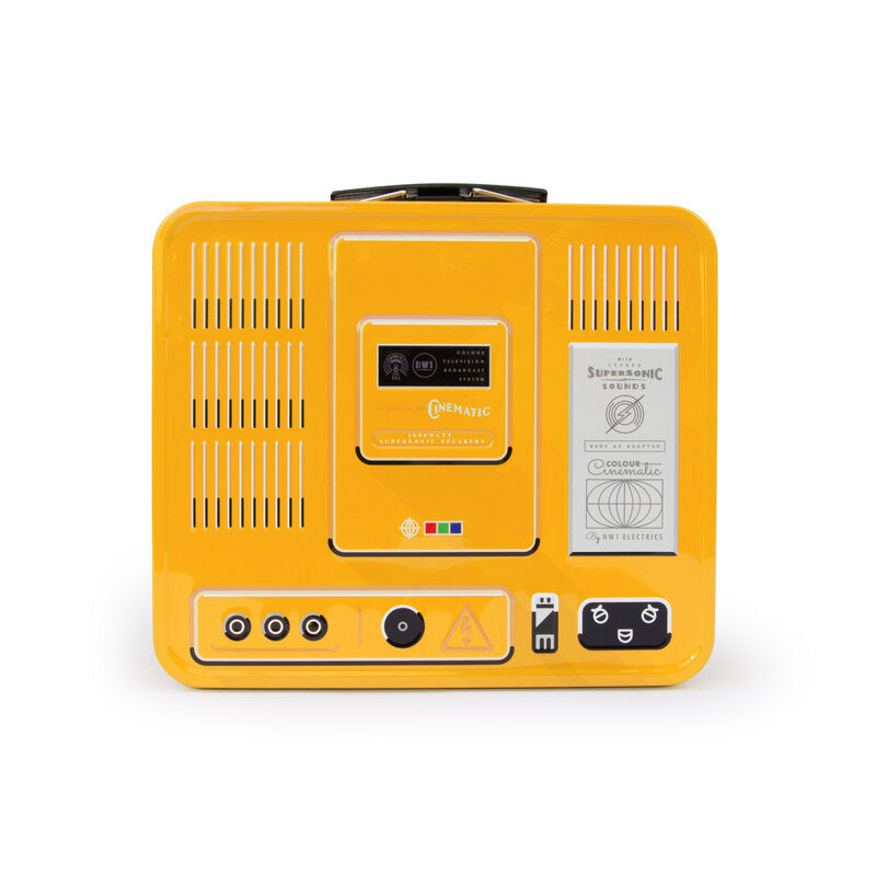 Yellow electronic device with control panel on a white background