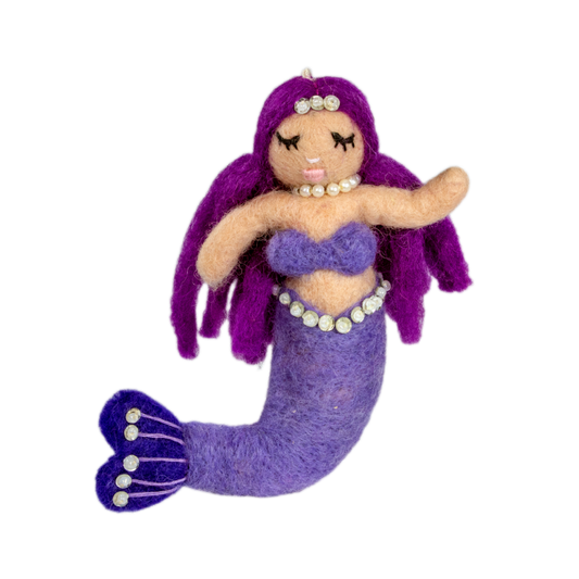 Adorno de sirena de fieltro de lana hecho a mano