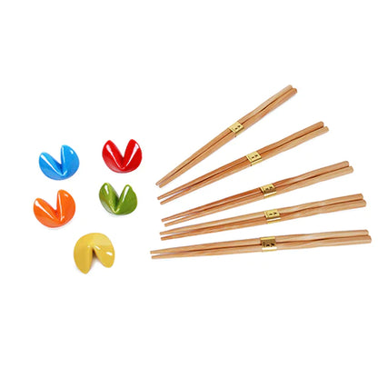 Bamboo Chopsticks with Fortune Cookie Rests / Set of 5