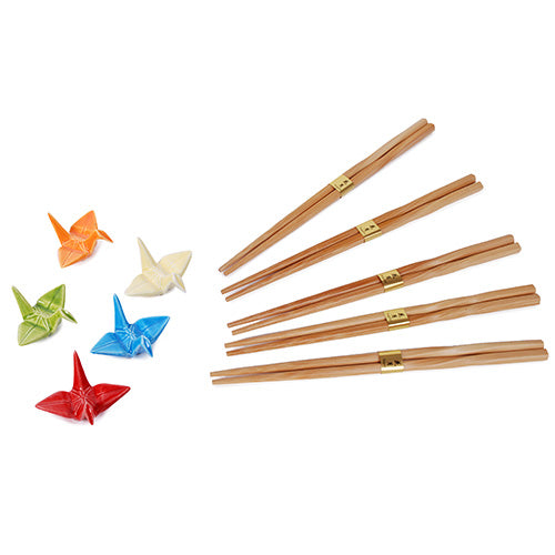 Palillos de bambú con soportes de grullas de colores / Juego de 5