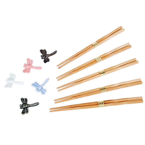 Bamboo Chopsticks with Dragonfly Rests / Set of 5
