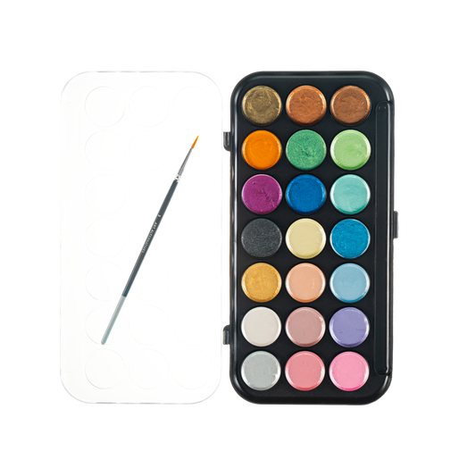 Perlglanz-Aquarell- und Pinselset, 21 Farben