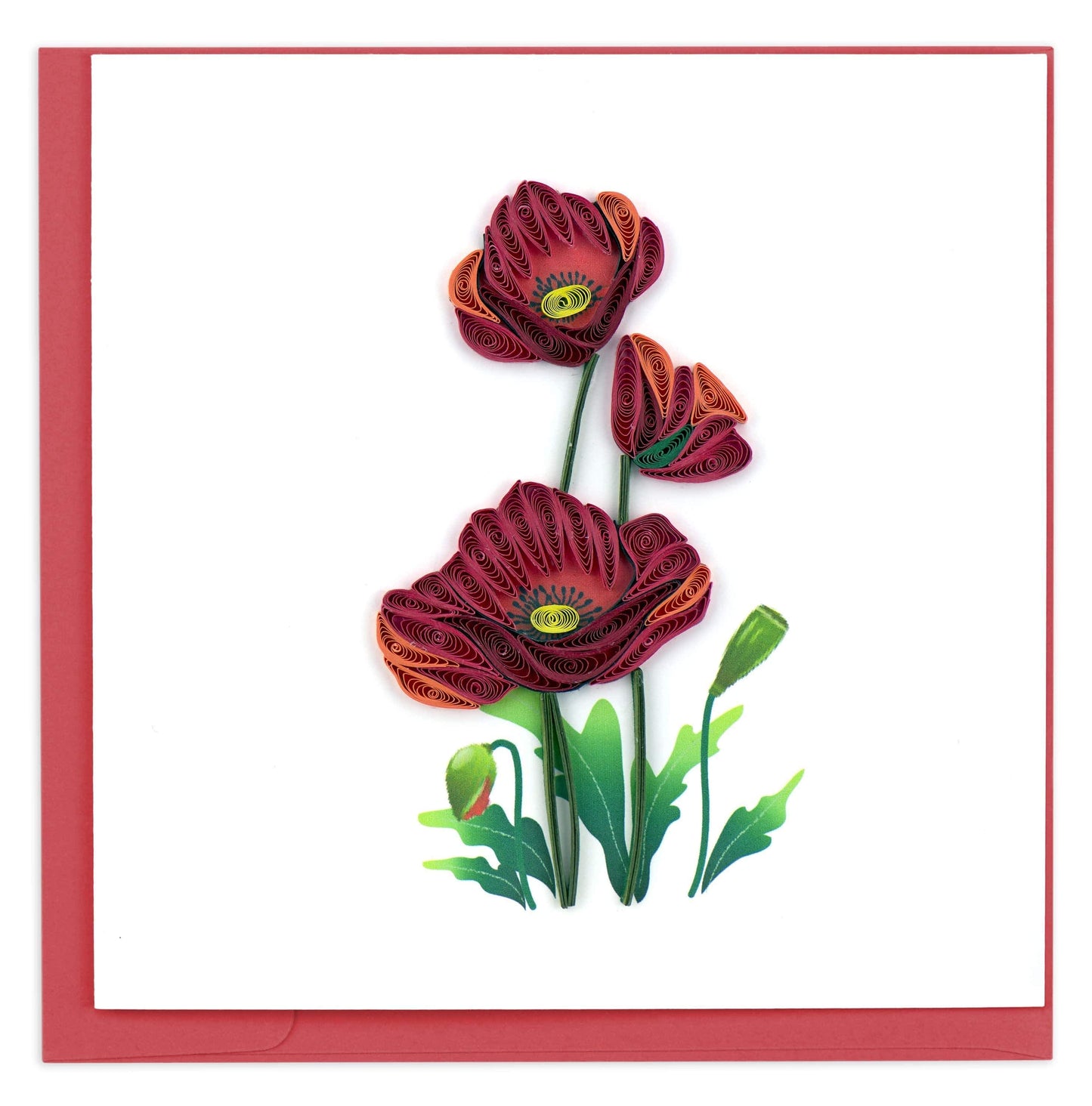 Quilled Red Poppies Blank Card