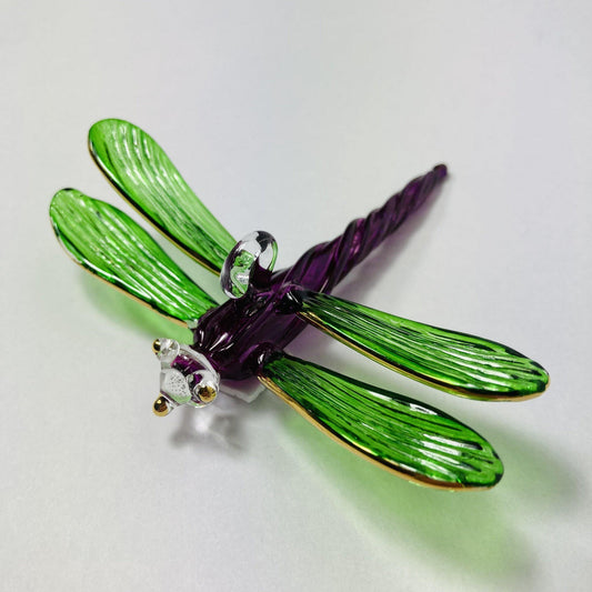 Adorno de libélula de cristal: verde y morado