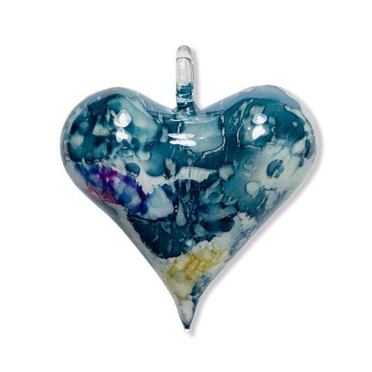 Herzornament aus mundgeblasenem Glas: Blau lackiert