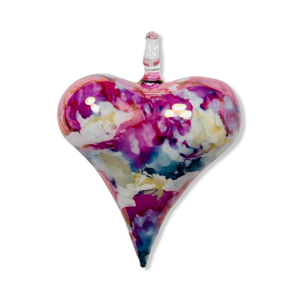 Blown Glass Heart Ornament: Painted Fuchsia