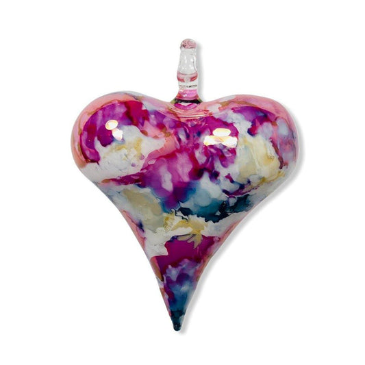 Blown Glass Heart Ornament: Painted Fuchsia - Chrysler Museum Shop