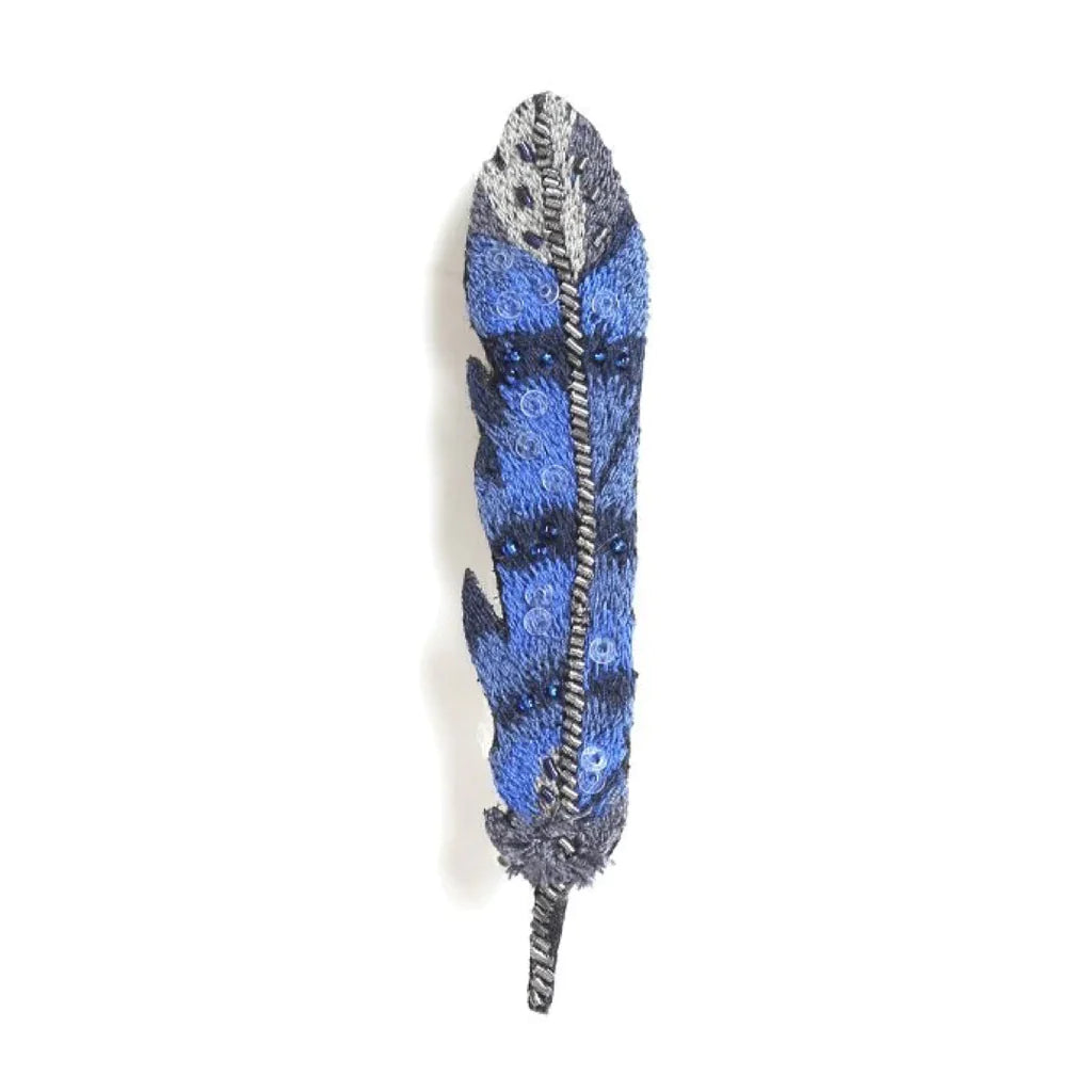 Blue Jay Feather Embroidered Brooch
