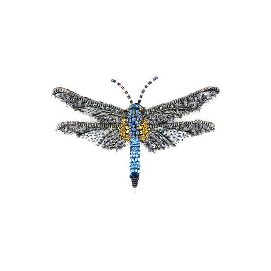 Blue Dasher Dragonfly Embroidered Brooch