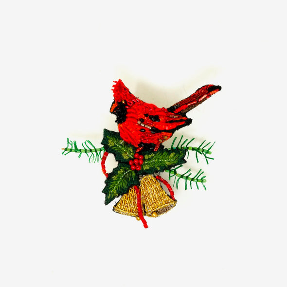 Christmas Cardinal Embroidered Brooch