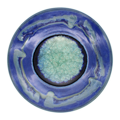 Von Hand gedrehte runde Teller: Blau mit Glas