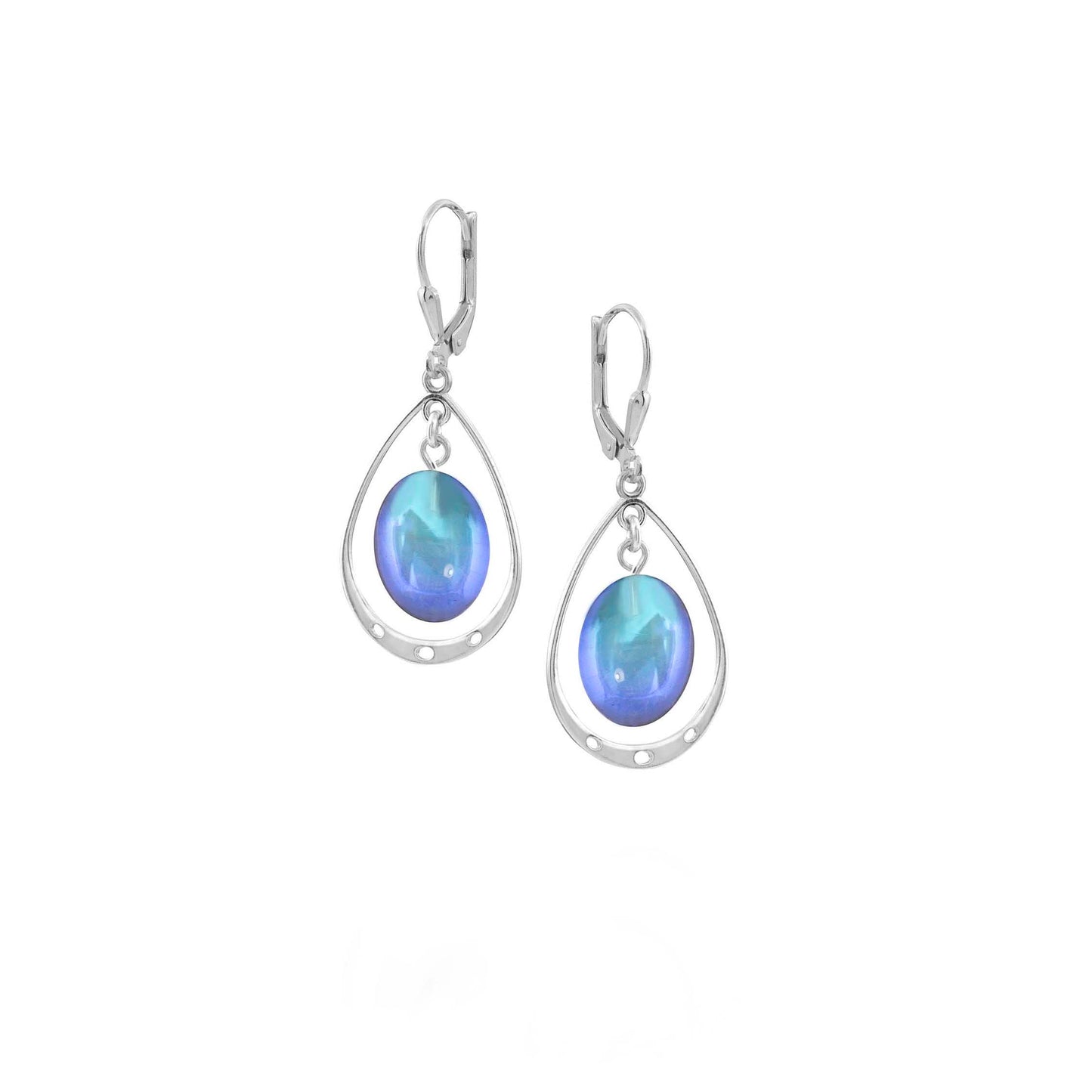 Oval Crystal Earrings with Sterling Silver Loop