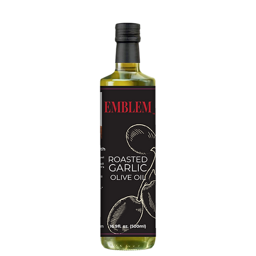 Emblema de aceite de oliva infundido con ajo asado