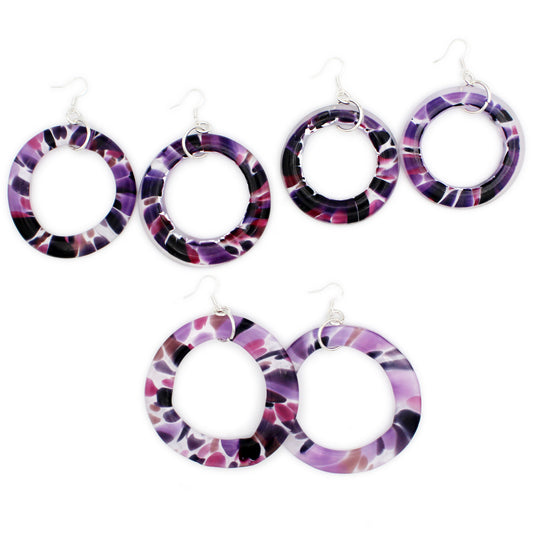 Glass Hoop Earrings: Purple
