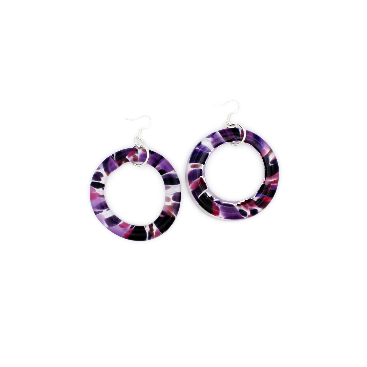 Glass Hoop Earrings: Purple