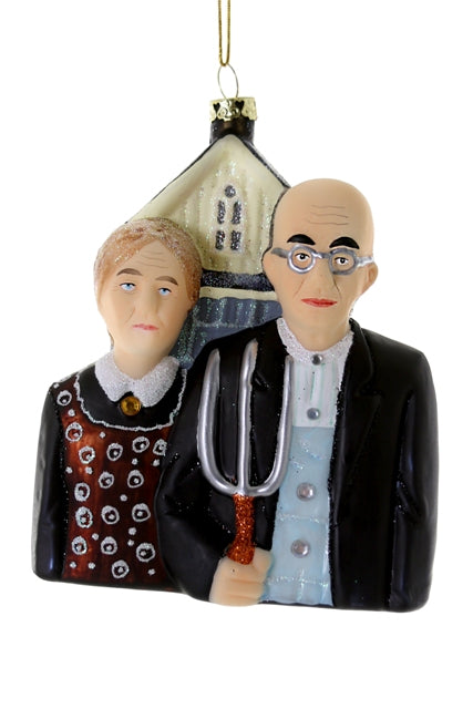 Blown Glass Ornament: Grant Wood's American Gothic