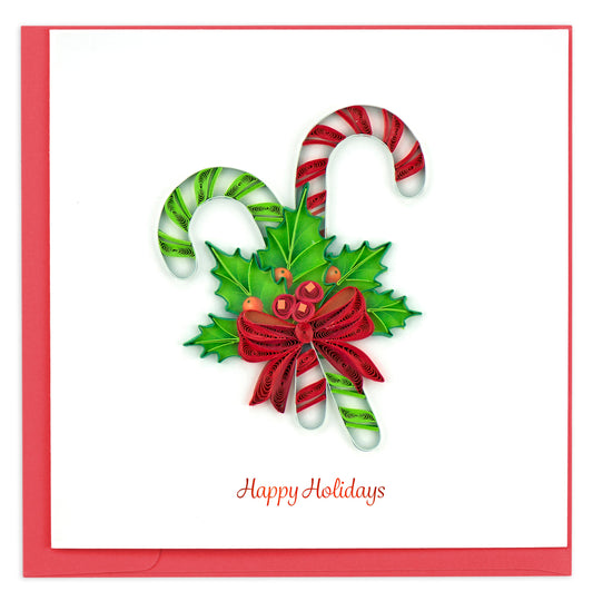 Quilled Candy Canes "Happy Holidays" Card