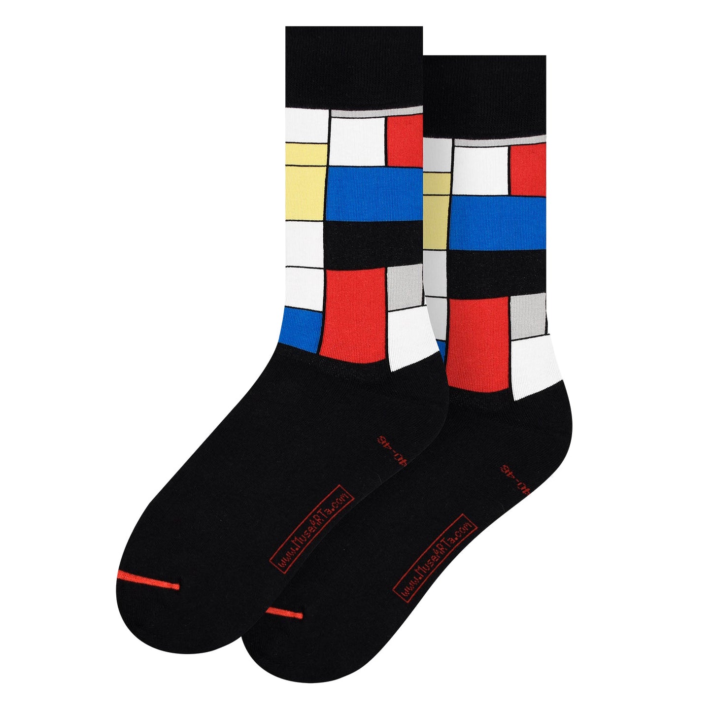 Mondrians Komposition mit roten, blauen und gelben Socken