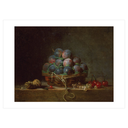Tarjeta postal: "Cesta de ciruelas" de Jean-Baptiste-Siméon Chardin