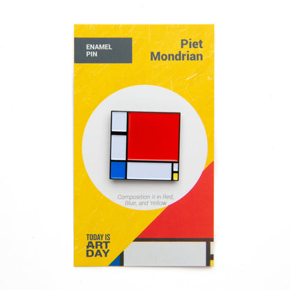 Emaille-Pin: Mondrians Komposition II in Rot, Blau und Gelb
