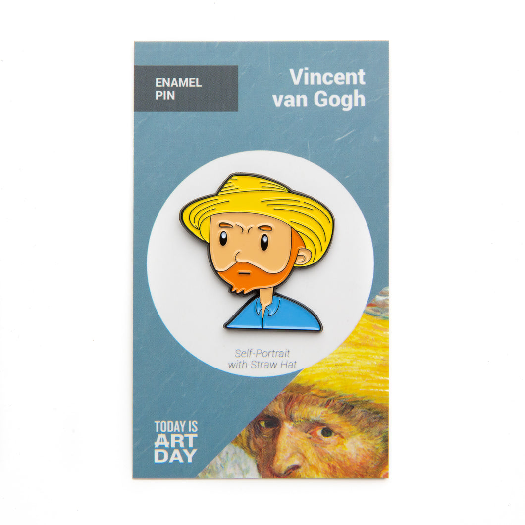 Emaille-Pin: Van Goghs Selbstporträt mit Strohhut