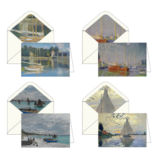 Tarjetas de notas en caja: Los barcos de Claude Monet