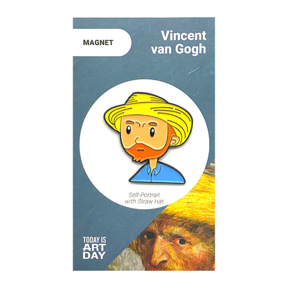 Imán de esmalte: Autorretrato con sombrero de paja de Van Gogh