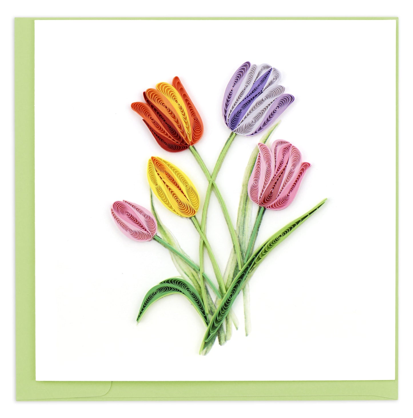 Tarjeta de felicitación en blanco de tulipanes coloridos Quilled