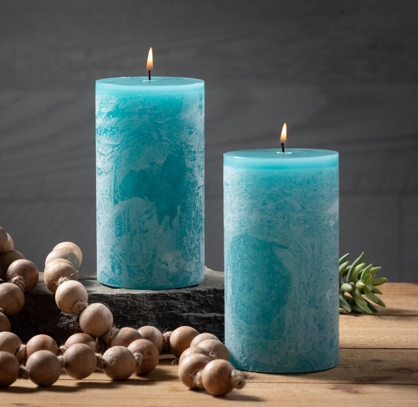 Timber Pillar Candles: Sea Glass